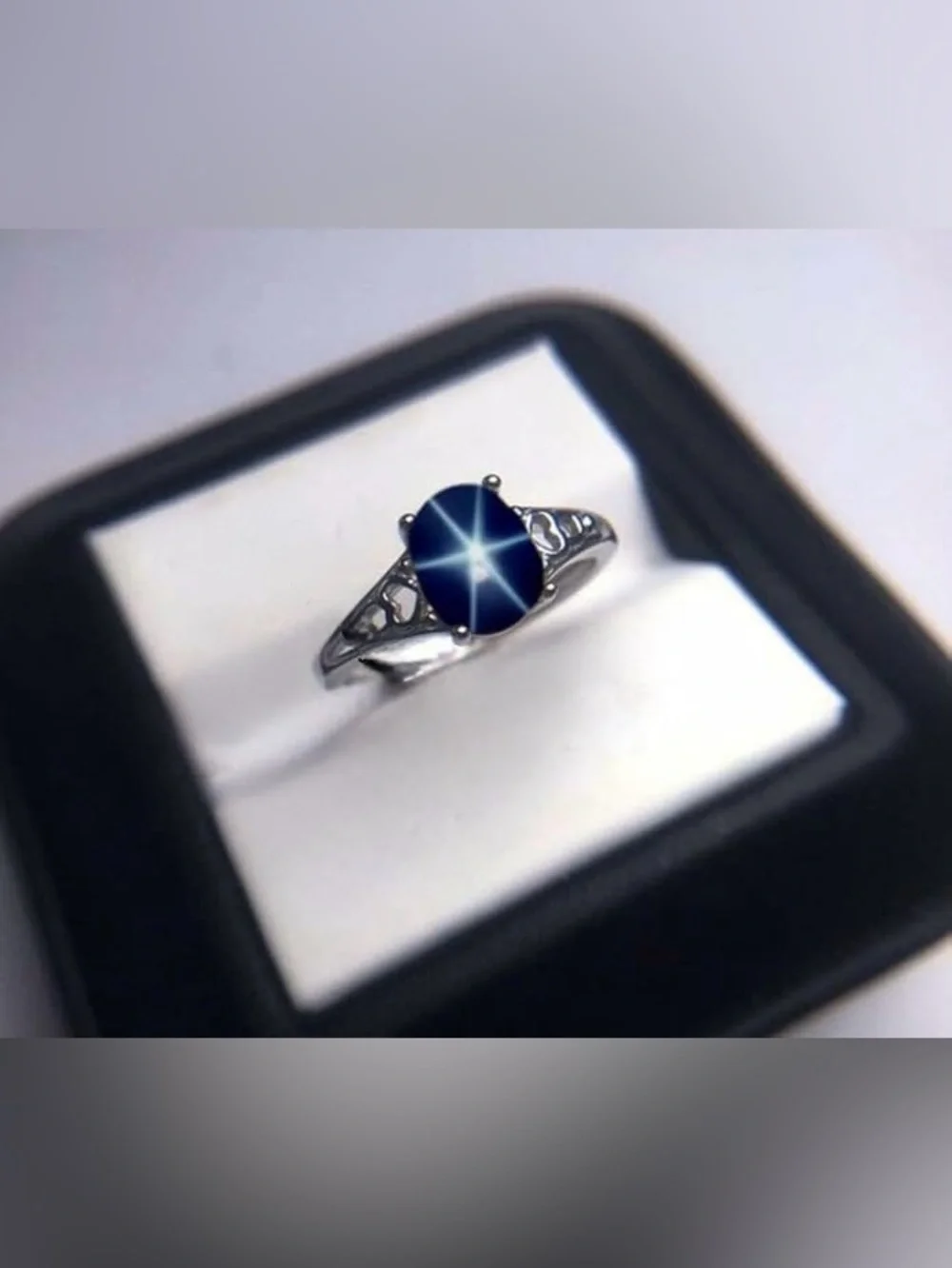 Sterling Silver Star Sapphire Heart-Accent Ring in Blue